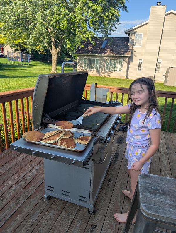 Ayla Making Pancakes On The Grill In Pjs