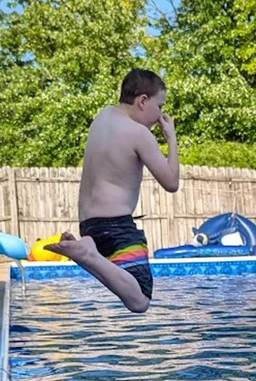 wyatt making a splash in the pool