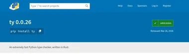 ty 0.0.26 ty 0.0.26 was released on 3/26/26, nice work planning.