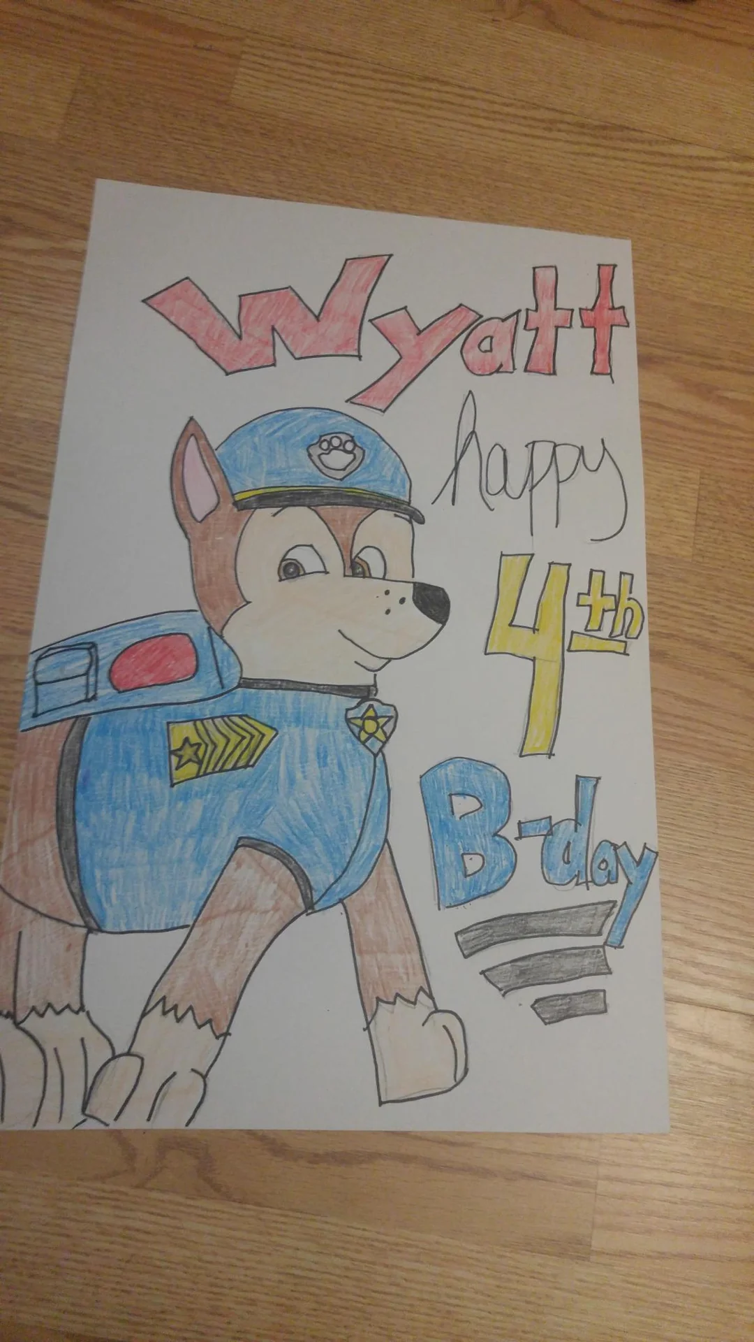 Hand-drawn birthday card for Wyatt’s fourth birthday