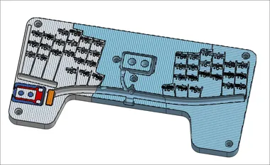 portajohn progress 01 10 2026 A cutaway of the portajohn keyboard progress, it shows the internal trace from the bottom along with built in supports, reset…